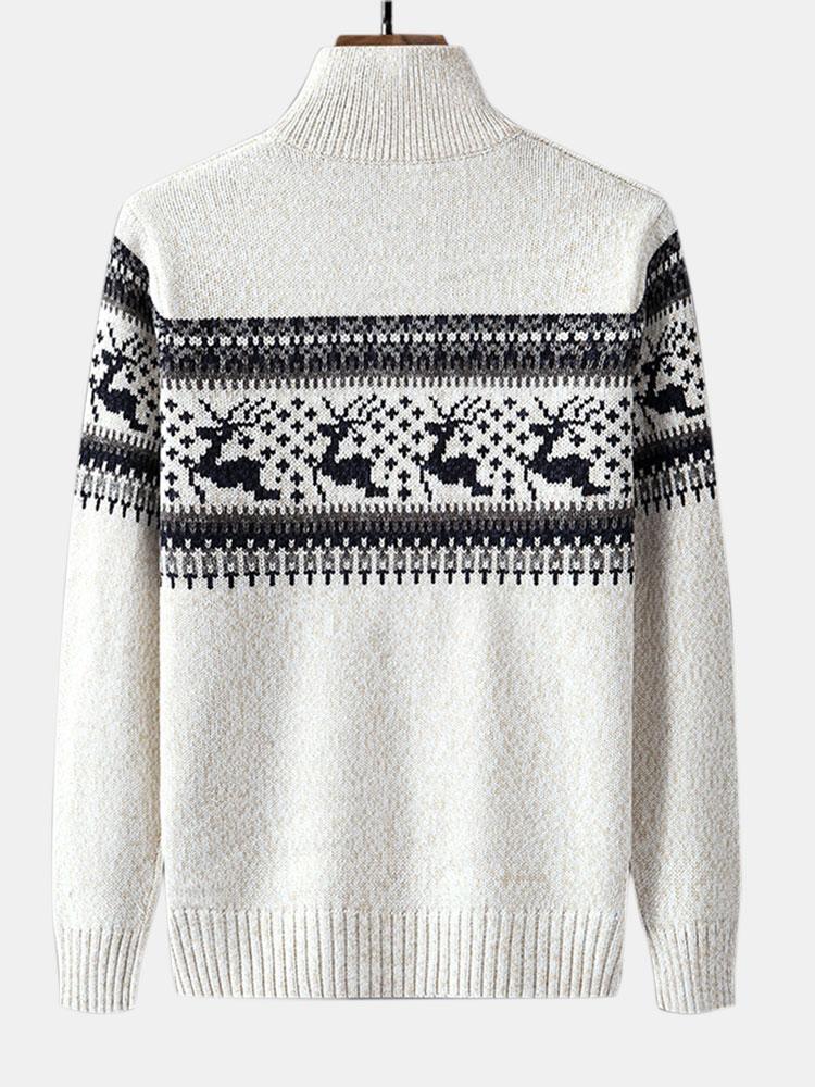 Christmas Moose Print Half Zip Sweater