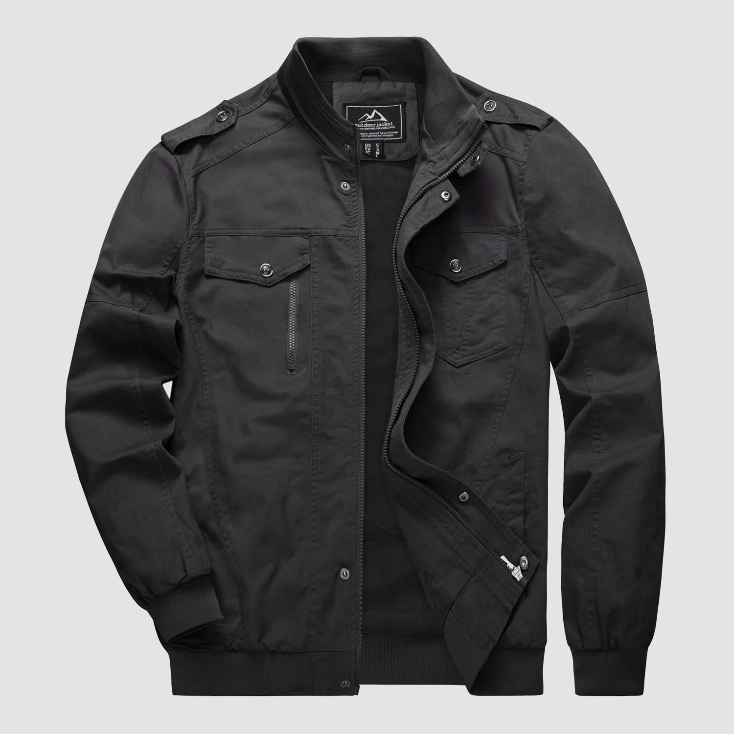 Men's Cotton Cargo Jackets Stand Collar Lightweight Tactical Jacket Windbreaker 4 Pockets